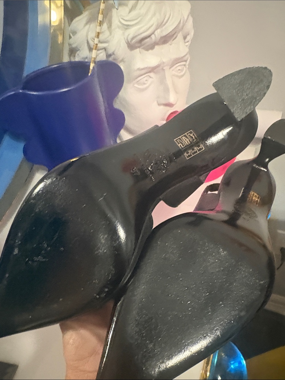 Authentic Versace Black Leather Slingback Pumps with Gold Medusa Plaques - Picture 4 of 5
